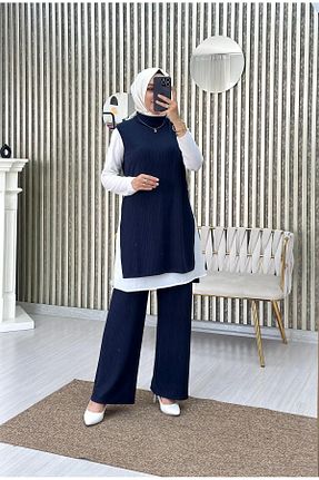 ست بالاتنه و پائین تنه سرمه ای زنانه بافت Moda Krash - کد 859395565