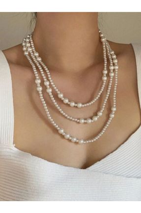 گردنبند جواهر سفید زنانه مروارید SHİNELİZE - کد 859587864