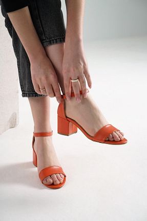 کفش پاشنه بلند کلاسیک نارنجی زنانه چرم مصنوعی Glenz - کد 263611712