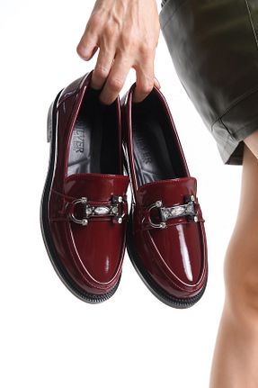 کفش لوفر زرشکی زنانه چرم مصنوعی SH SİLVER MODA - کد 859782433