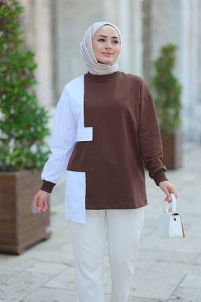 تونیک حجاب قهوه ای زنانه پنبه ای LOCCO - کد 859370429