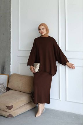 ست بالاتنه و پائین تنه قهوه ای زنانه تریکو Buklemoda - کد 859593457