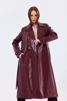 ترنچکت سایز بزرگ زرشکی زنانه چرم مصنوعی Sense - کد 859641806