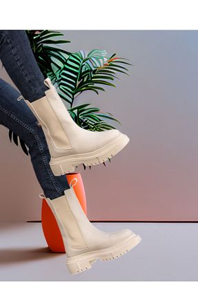 بوت / نیم بوت بژ زنانه چرم مصنوعی POLENS - کد 859802706