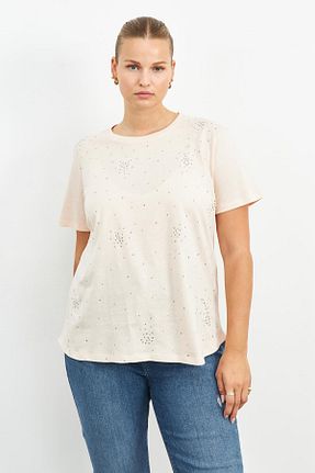 تیشرت سایز بزرگ بژ زنانه T-Shirt Curly - کد 771947620