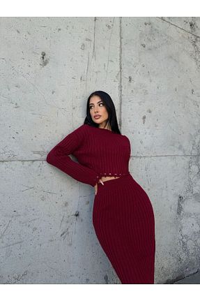 ست بالاتنه و پائین تنه زرشکی زنانه تریکو ÇEÇİM - کد 859631199