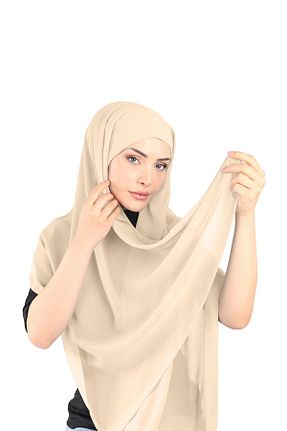 روسری بژ شیفون Ecardin - کد 859727907