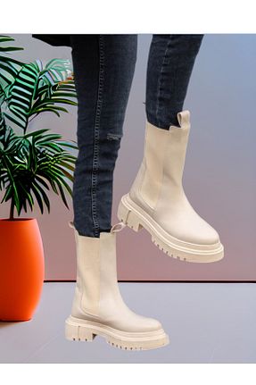 بوت / نیم بوت بژ زنانه چرم مصنوعی POLENS - کد 859802706