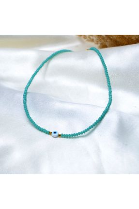 گردنبند جواهر آبی زنانه شیشه Y&M PERLA ACCESSORİES - کد 76822861