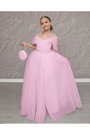 لباس مجلسی و فارغ التحصیلی صورتی بچه گانه توری By Feyza Kids Collection - کد 859267588