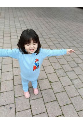 ست بالاتنه و پائین تنه آبی بچه گانه بافتنی Aynema Kids - کد 807015836