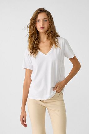 تیشرت سفید زنانه Straight Stradivarius - کد 314191771