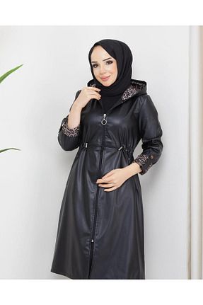 ترنچکت حجاب مشکی زنانه چرم مصنوعی HARMAN BUTİK - کد 860068856