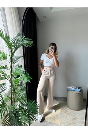 شلوار پارچه ای بژ زنانه بلند dossy dossy - کد 859920331