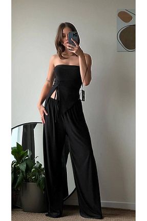 ست بالاتنه و پائین تنه مشکی زنانه بافتنی Genel Markalar - کد 834722626
