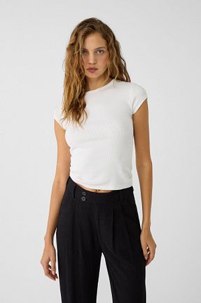 تیشرت سفید زنانه Fitted Stradivarius - کد 804783328