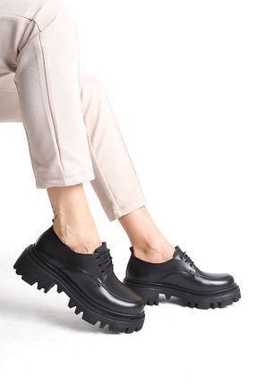 کفش لوفر مشکی زنانه چرم خالص ERNİLA - کد 859926539