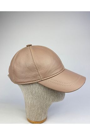 کلاه بژ زنانه چرم خالص KARNAS ŞAPKA - کد 860400271