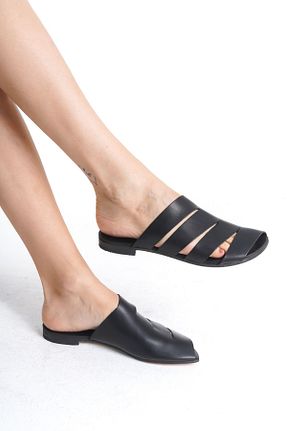 دمپائی مشکی زنانه چرم خالص DaphneSandals - کد 860394400