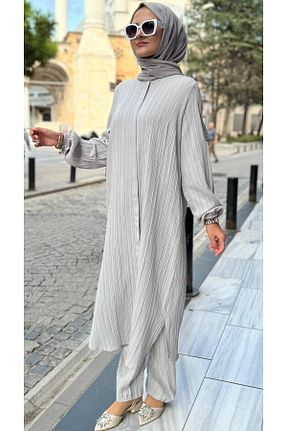 ست بالاتنه و پائین تنه حجاب طوسی زنانه گشاد ESRANUR - کد 860474474