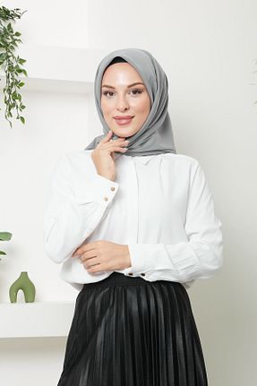روسری طوسی کرپ ساتن ابریشم Golden Rose - کد 860235582