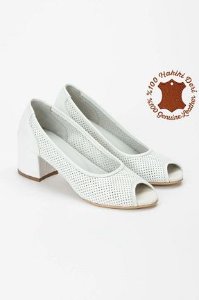 کفش پاشنه بلند کلاسیک سفید زنانه چرم خالص elvinshoes - کد 843993670
