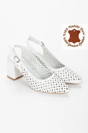 کفش پاشنه بلند کلاسیک سفید زنانه چرم elvinshoes - کد 855091785