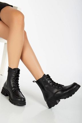 بوت / نیم بوت مشکی زنانه چرم مصنوعی MFT AYAKKABI - کد 859790546