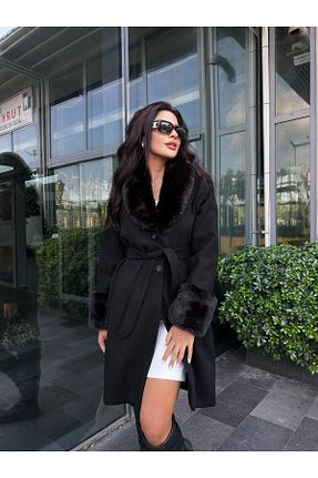 پالتو پشمی مشکی زنانه رگولار Göker Life - کد 860274876