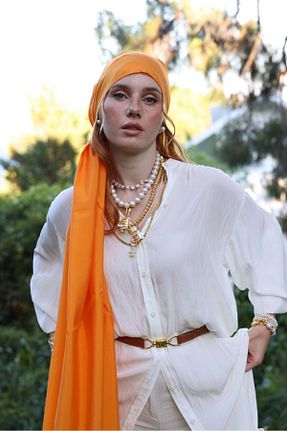 شال نارنجی زنانه پنبه ای Mihrie - کد 860352096