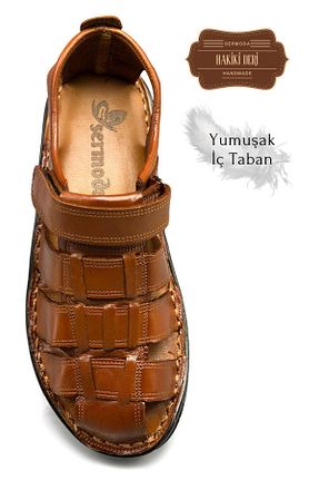 صندل قهوه ای مردانه پاشنه تخت sermoda - کد 127801475