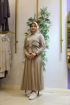 ست بالاتنه و پائین تنه حجاب طوسی زنانه رگولار Levidor - کد 860215045