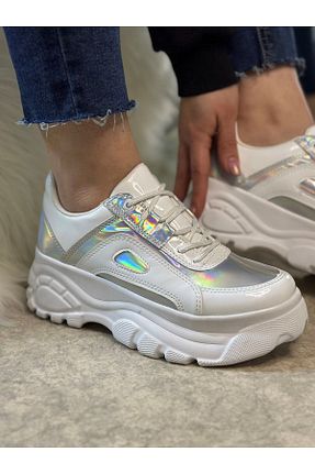 کفش اسنیکر سفید زنانه بند دار İmerShoes - کد 822303453