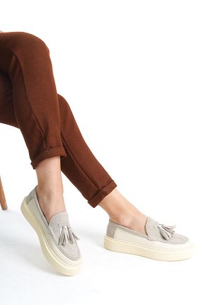 کفش لوفر بژ زنانه چرم خالص NOSEY SHOES - کد 860634045