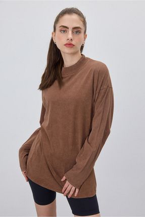 تیشرت قهوه ای زنانه اورسایز TUBİA - کد 763839709