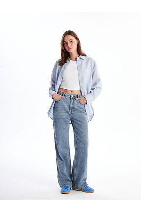 شلوار جین آبی زنانه پاچه گشاد LC Waikiki - کد 860744167