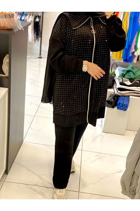 ست بالاتنه و پائین تنه مشکی زنانه بافتنی Aynaz - کد 860723250