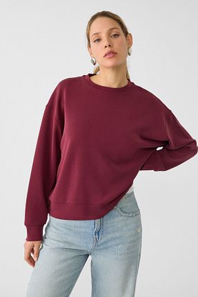 سوئیشرت زرشکی زنانه ساده Stradivarius - کد 860740254