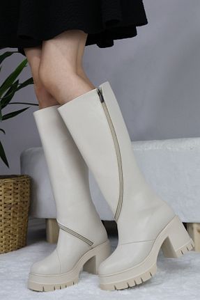 چکمه بژ زنانه چرم مصنوعی asmi shoes - کد 860768619
