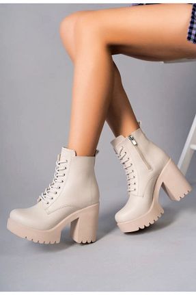 بوت / نیم بوت بژ زنانه چرم مصنوعی salto ayakkabı - کد 769212161