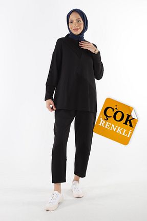 ست بالاتنه و پائین تنه حجاب مشکی زنانه رگولار Plistre - کد 789571538