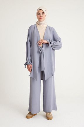 ست بالاتنه و پائین تنه حجاب طوسی زنانه کارگو Plistre - کد 831540868