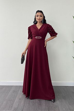 لباس مجلسی و فارغ التحصیلی زرشکی زنانه کرپ giyimmasalı - کد 860690918
