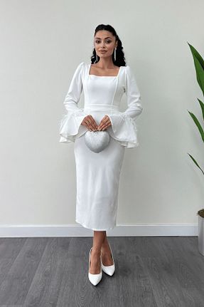 لباس مجلسی و فارغ التحصیلی سفید زنانه کرپ giyimmasalı - کد 860690514