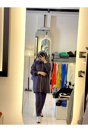ست بالاتنه و پائین تنه طوسی زنانه بافتنی Aynaz - کد 860723279