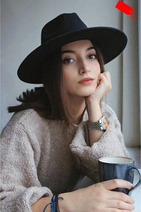 کلاه مشکی زنانه نمد TanOzel - کد 860741696