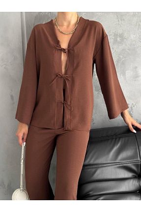 ست بالاتنه و پائین تنه حجاب قهوه ای زنانه رگولار exxitcollection - کد 856033154