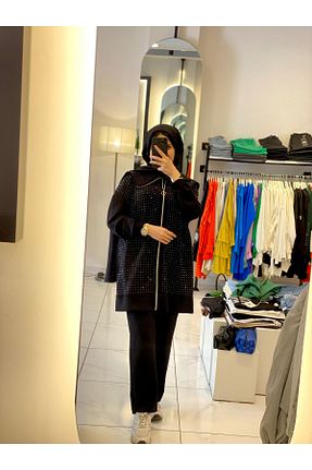 ست بالاتنه و پائین تنه مشکی زنانه بافتنی Aynaz - کد 860723250