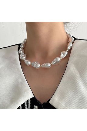 گردنبند جواهر بژ زنانه مروارید Glaren - کد 860752976