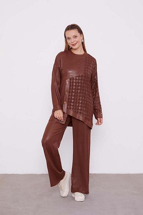 ست بالاتنه و پائین تنه قهوه ای زنانه بافتنی Levidor - کد 860754480